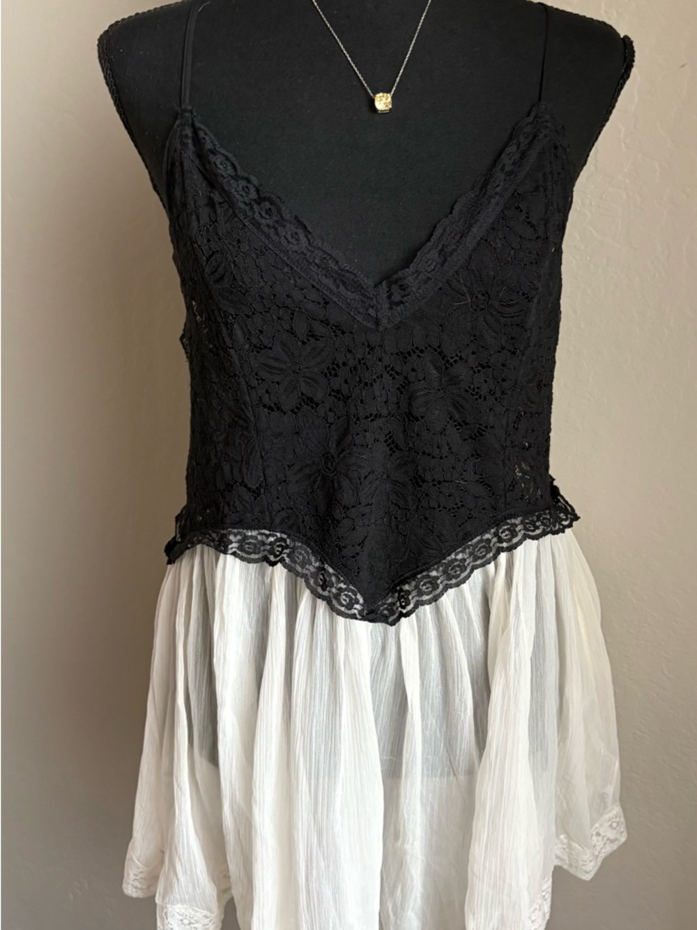 Urban Outfitters Black Lace Camisole with Ivory Tag Detail
